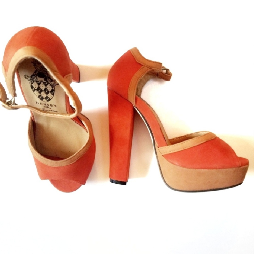 Vintage Style Orange Peep Toe Platform